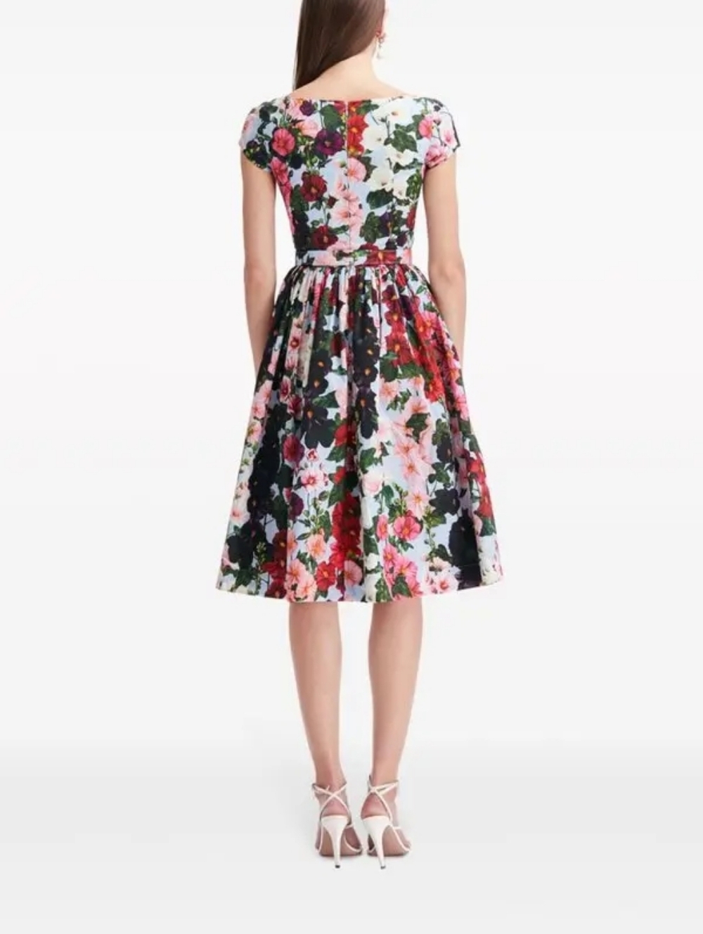 $2190 NEW OSCAR DE LA RENTA HOLLYHOCK PINK BLUE DAY DRESS US 8 M - Picture 4 of 10